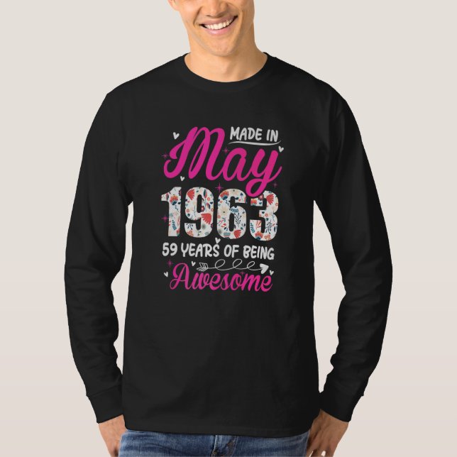 T-shirt 59e anniversaire stupéfiant depuis mai 1963 Floral (Devant)
