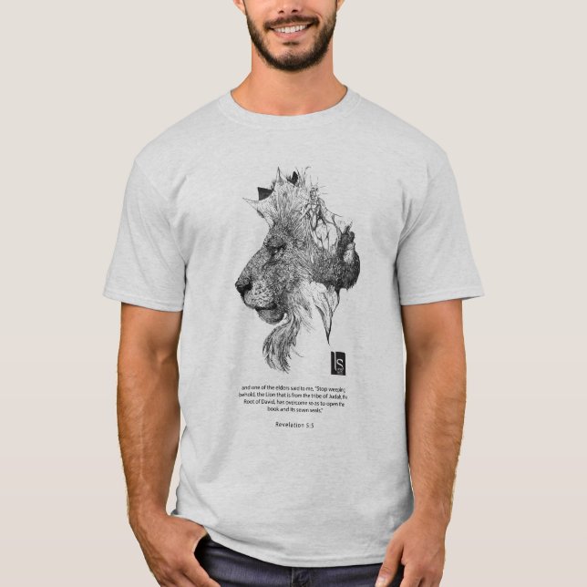 T-shirt 5:5 de révélation - Jésus, lion, la tribu de Judah (Devant)