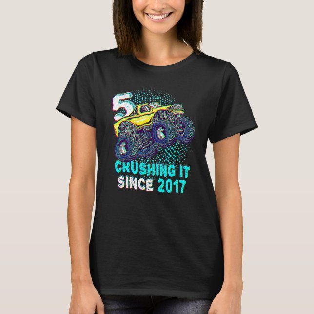 T-shirt 5 Anniversaire Monster Truck 5 Ans 5 Crushing It S (Devant)