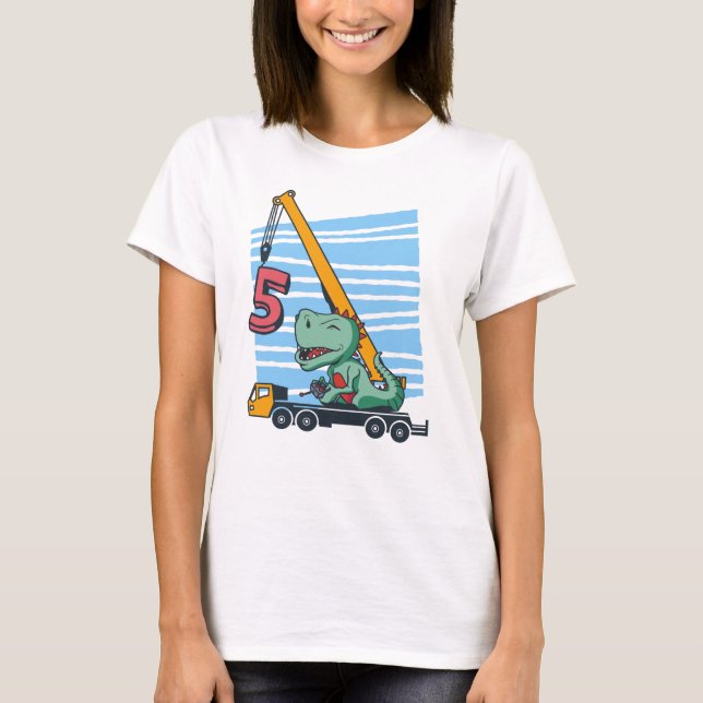 T-shirt 5 ans 5Anniversaire grue mobile Dinosaur (Devant)