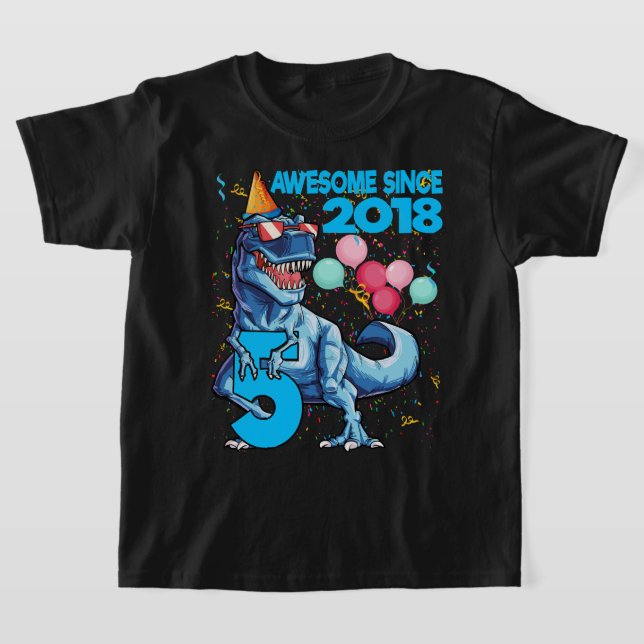 T-shirt 5 Ans 5e anniversaire Dinosaur Boy Party 2018 (Poser)