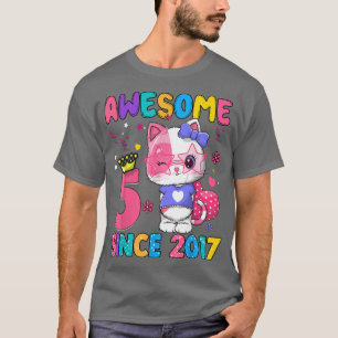 T-shirt 5 Ans 5e Anniversaire Filles mignonne Chat Awesome