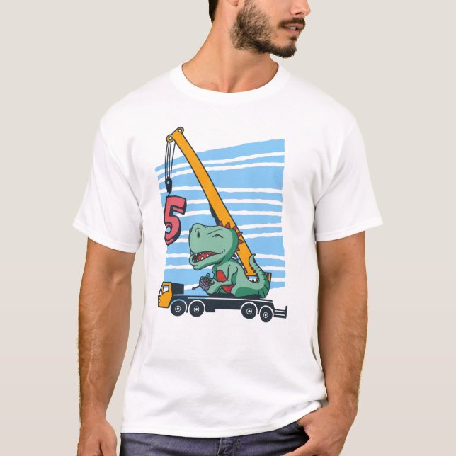 T-shirt 5 ans 5e anniversaire grue mobile dinosaure (Devant)