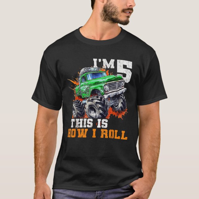 T-shirt 5 Ans 5e Anniversaire Monster Truck Car Thème f (Devant)