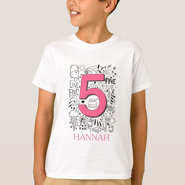 T-shirt 5 ans 5e carte d'anniversaire rose (Devant)