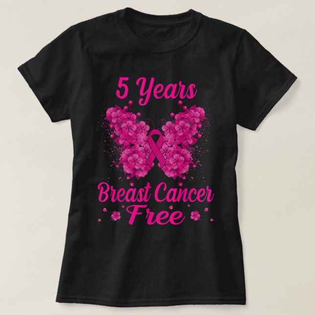 T-shirt 5 ans Cancer du sein sans survivant Papillon (Design devant)