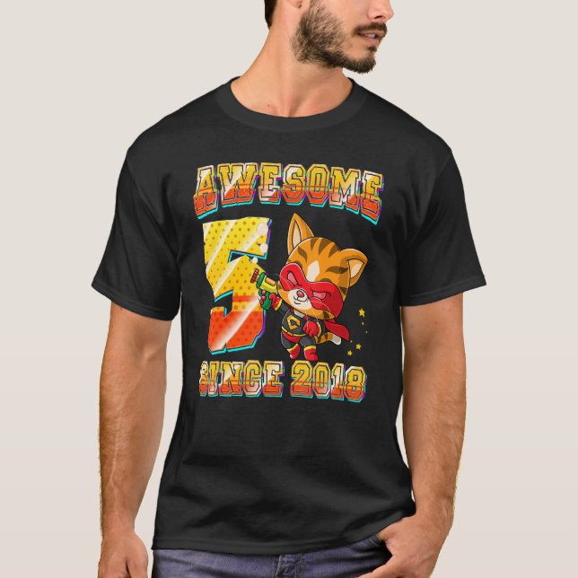 T-shirt 5 Ans Chat Awesome depuis 2018 Chat 5e Anniversair (Devant)