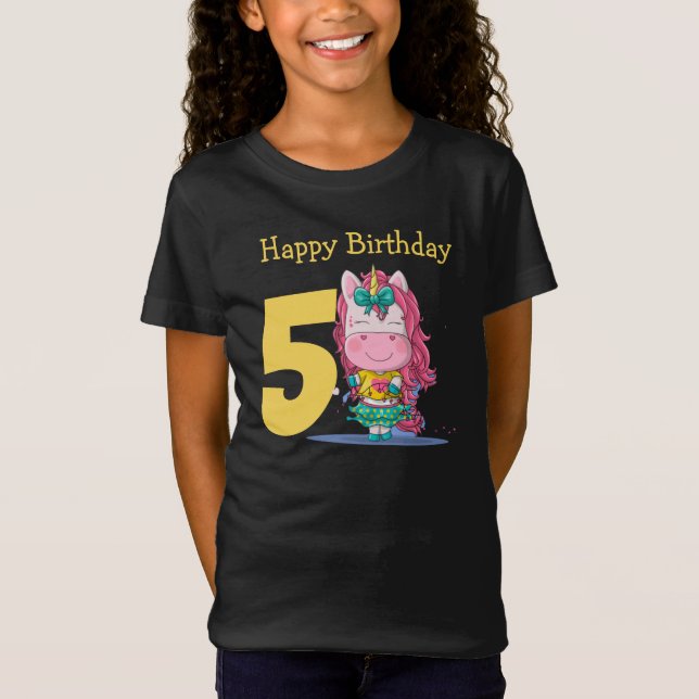 T-shirt 5 ans jaune Unicorne (Devant)