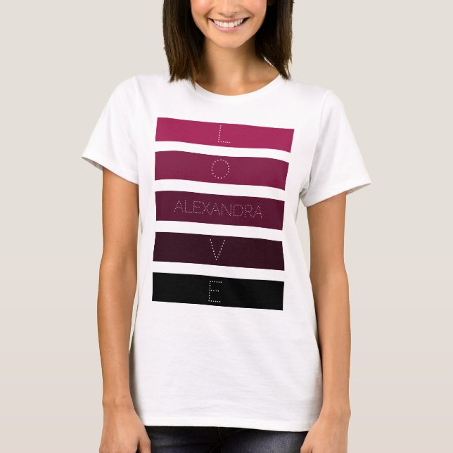 T-shirt 5 Bandes de dégradé violet noir Nom Customisé (Devant)