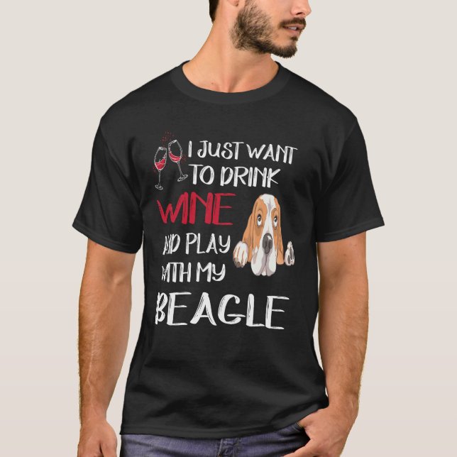 T-shirt 5 Bois du vin et joue avec mon beagle (Devant)