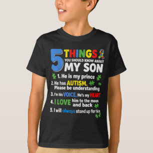 T-shirt 5 choses à savoir sur mon fils qui a l'autisme mam