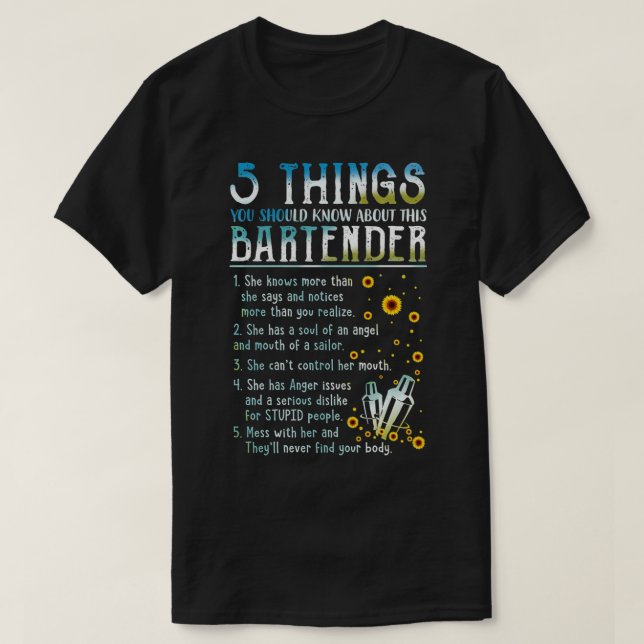 T-shirt 5 choses que vous devriez savoir sur ce barman Pul (Design devant)