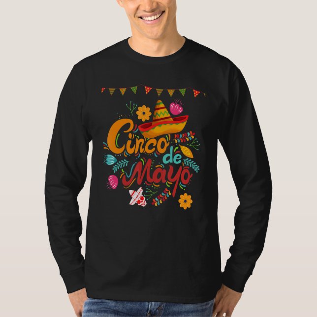 T-shirt 5 de Mayo Fiesta Tacos Nacho Mexican Sombrero Flor (Devant)