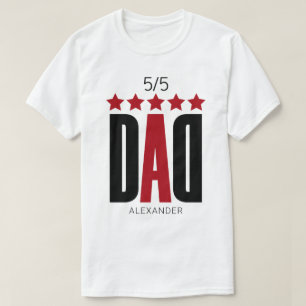 T-shirt 5 Étoiles Papa Rouge Noir Nom de la typographie Pe