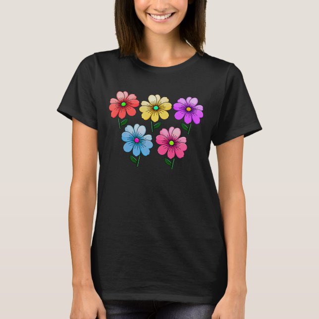 T-shirt 5 Fleurs de couleur (Devant)