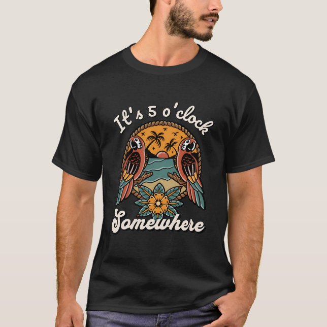 T-shirt 5 Oâ€™Horloge Parrot Summer Beach Sun (Devant)