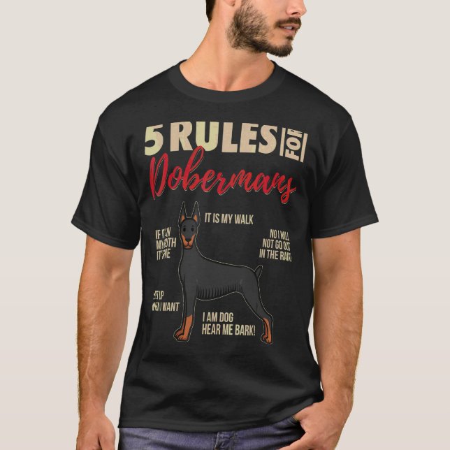 T-shirt 5 Règles pour les Dobermans  Chien Doberman (Devant)