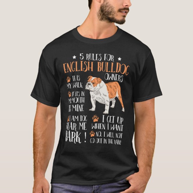 T-shirt 5 Règles pour les propriétaires anglais de bulldog (Devant)