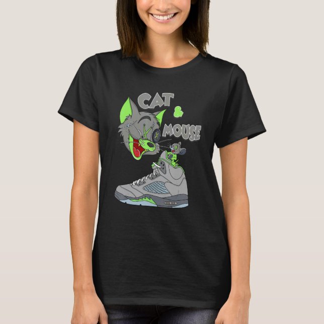 T-shirt 5 Rétro Haricot Vert Chat Et Souris Correspondant  (Devant)