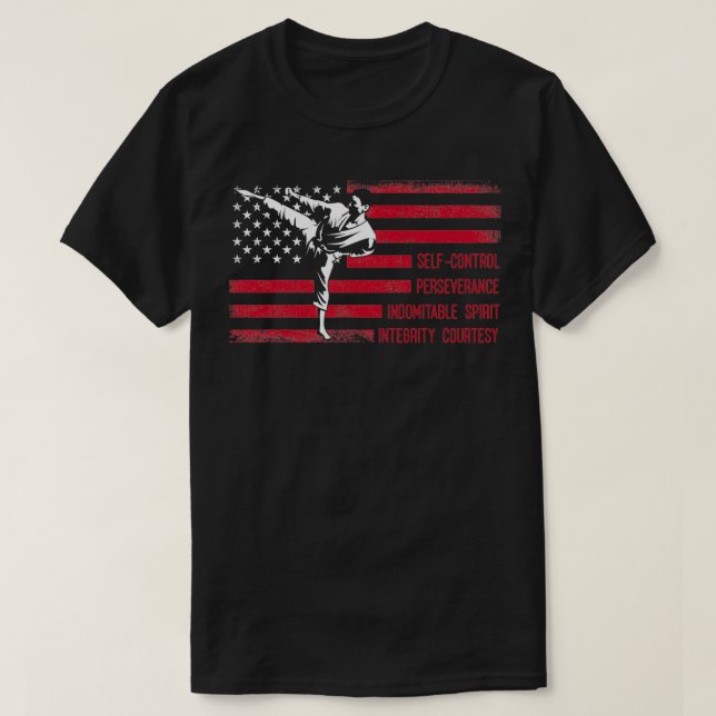 T-shirt 5 Tenets American Taekwondo Combattre 1 (Design devant)