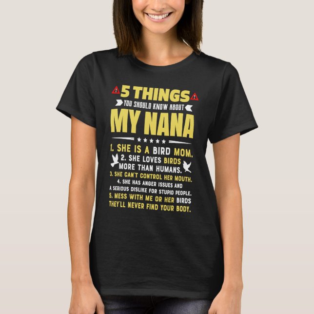 T-shirt 5 Things You Should Know About My Bird Mom Grandma (Devant)