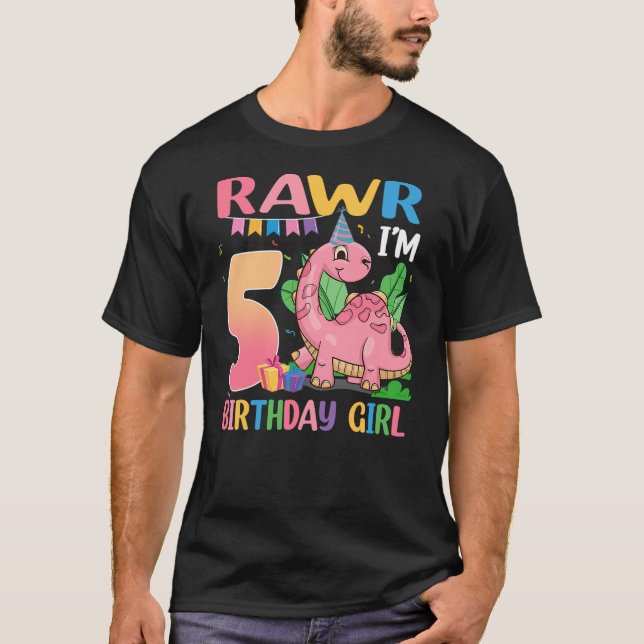 T-shirt 5 Year Old Birthday Girl Dinosaur 5th Birthday Par (Devant)