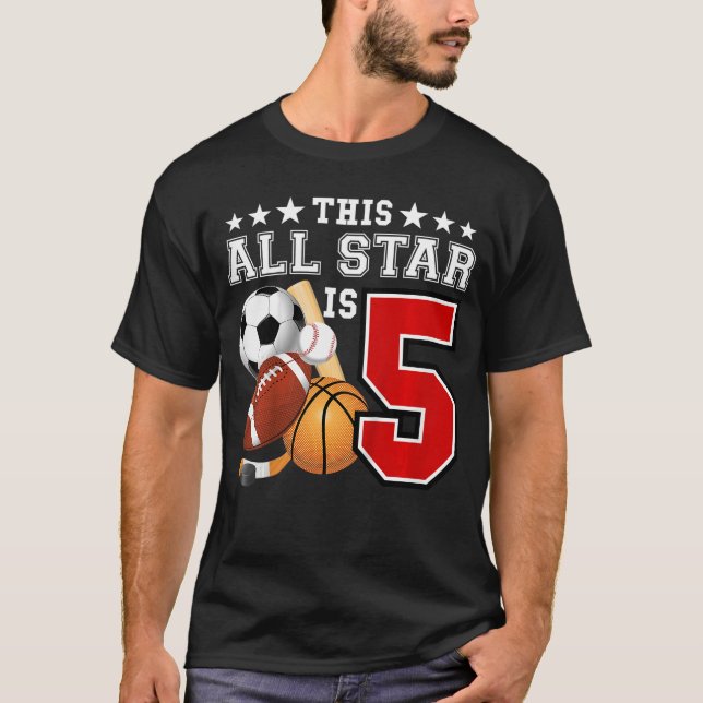 T-shirt 5 Year Old Sports Star Birthday Party All Sport 5t (Devant)