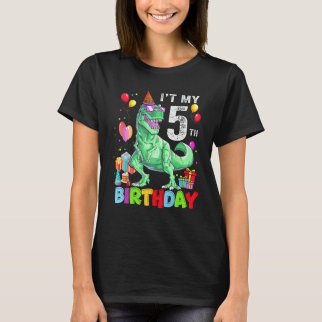 T-shirt 5e année C'est mon 5e anniversaire Rex Dinosaur B (Devant)