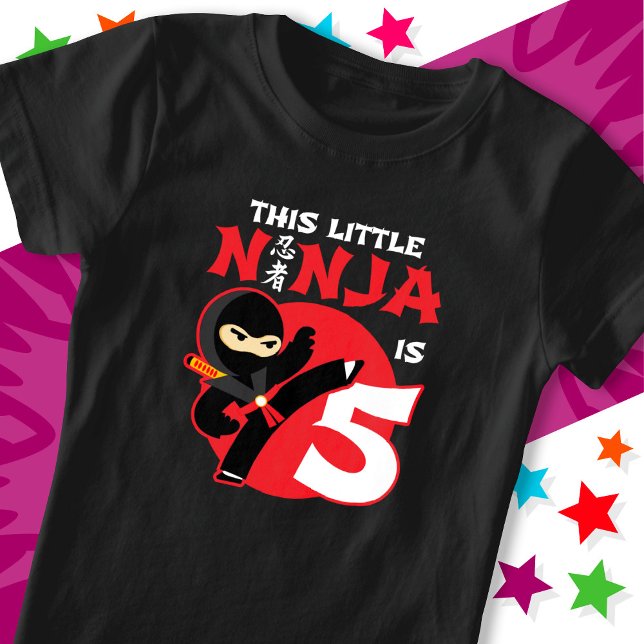 T-Shirt 5e anniversaire 5 ans Enfants Party Little Ninja 5 (Créateur téléchargé)