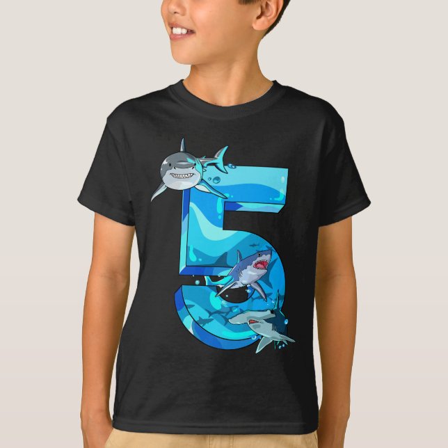 T-shirt 5e anniversaire 5 ans Vieux requins garçons Mer Oc (Devant)