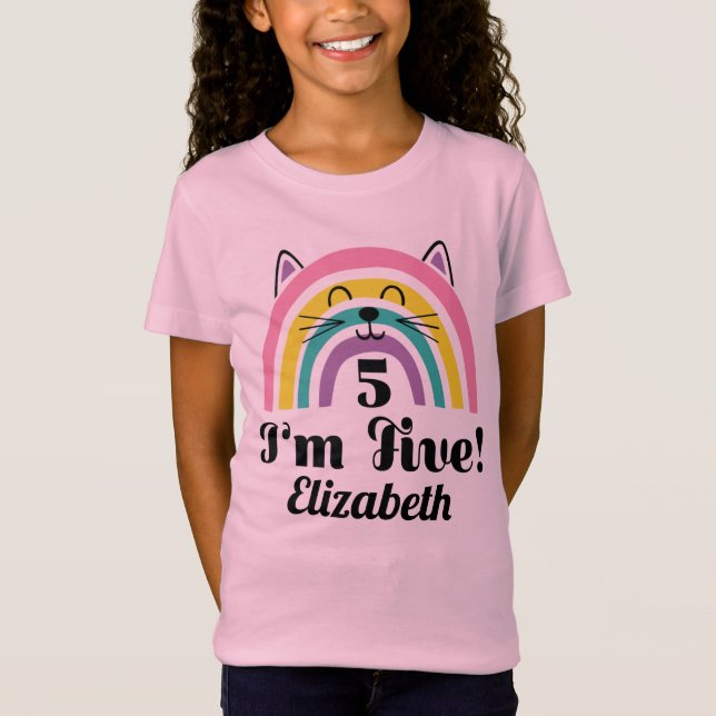 T-Shirt 5e anniversaire 6 ans fille arc-en-ciel (Devant)