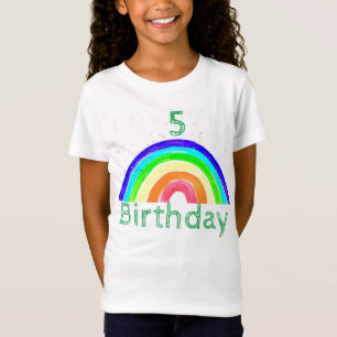 T-Shirt 5e anniversaire Aquarelle arc-en-ciel coloré girly