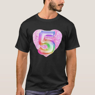 T-shirt 5e anniversaire Ballons rose Coeur Fille Fam