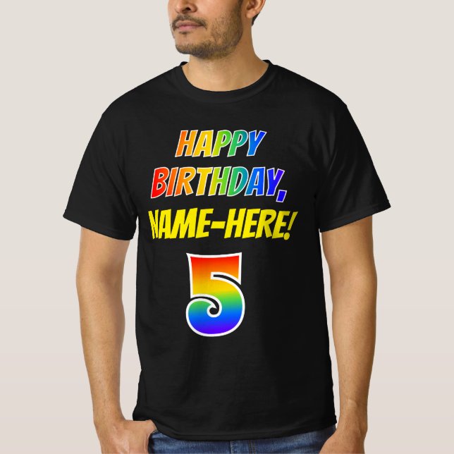 T-shirt 5e anniversaire — Bold, Fun, Rainbow 5, Nom person (Devant)