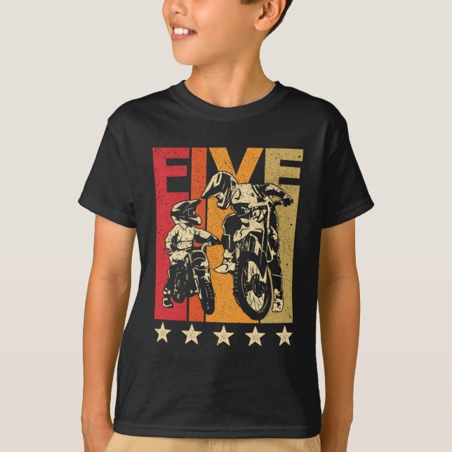T-shirt 5e anniversaire Cadeau Dirt Vélo 5 ans Motocross  (Devant)