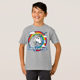 T-shirt 5e anniversaire de l'enfant Rainbow Unicorn Aujour