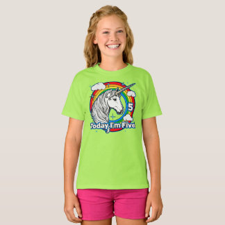 T-shirt 5e anniversaire de l'enfant Rainbow Unicorn Aujour