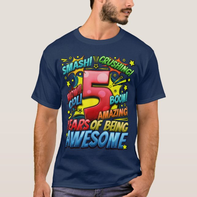 T-shirt 5e anniversaire de style de bande dessinée Incroya (Devant)