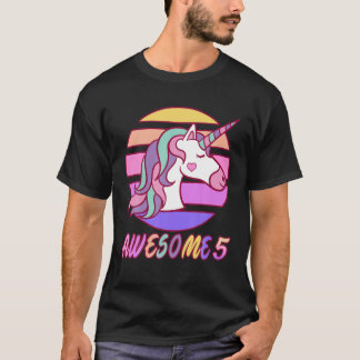 T-shirt 5E Anniversaire Fille Awesome Coloré Unicorn Visag