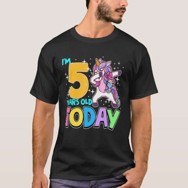 T-shirt 5e anniversaire fille Unicorn Dabbing Je suis 5 au (Devant)