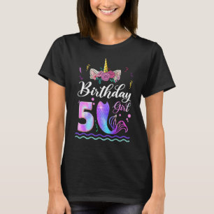 T-shirt 5e anniversaire fille Unicorn Mermaid Queue 5 ans