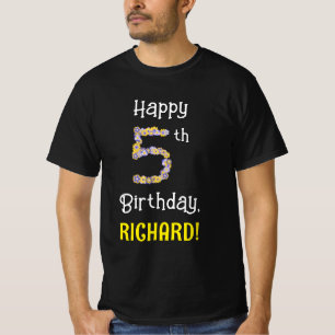 T-shirt 5e anniversaire : Fleurs florales Numéro "5" + Nom
