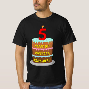 T-shirt 5e anniversaire — Fun Cake & Candle, avec nom pers