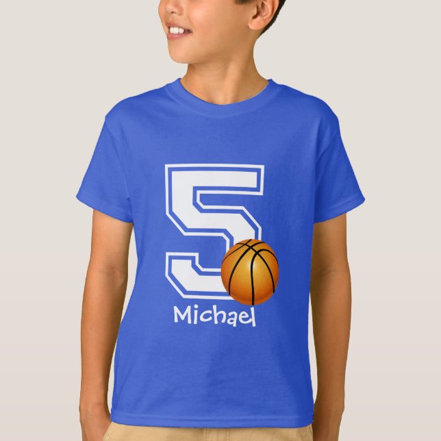 T-shirt 5e anniversaire garçon basket-ball personnalisé-2 (Devant)