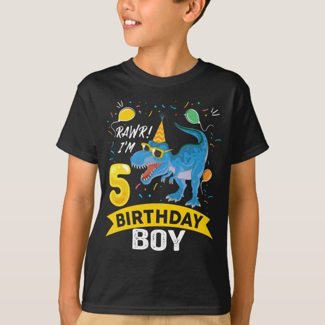 T-shirt 5e anniversaire Gift Boy T Rex Dinosaur 5 ans (Devant)