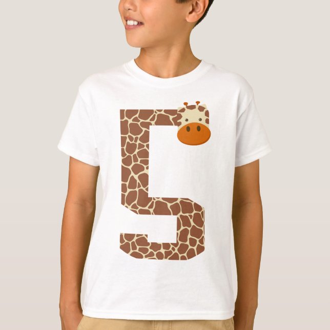 T-shirt 5e anniversaire Giraffe Animal 5 ans Garçons Enfan (Devant)