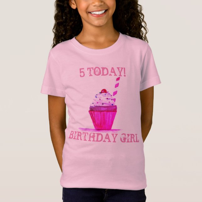 T-Shirt 5E ANNIVERSAIRE Jolie Fille Cupcake 5 aujourd'hui (Devant)