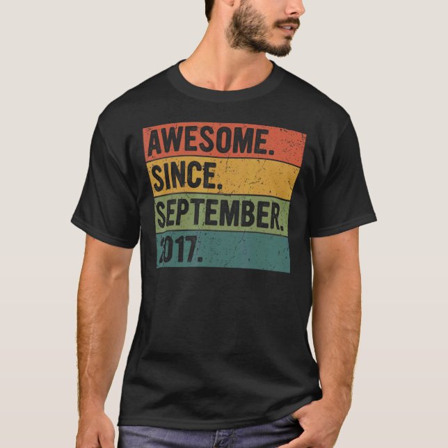 T-shirt 5e Birthday Awesome Since Septembre 2017 (Devant)