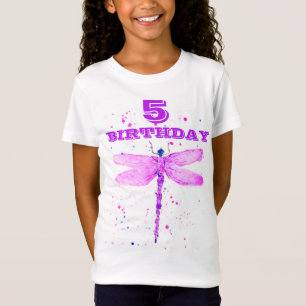 T-Shirt 5e fête d'anniversaire libellule violette girly mi