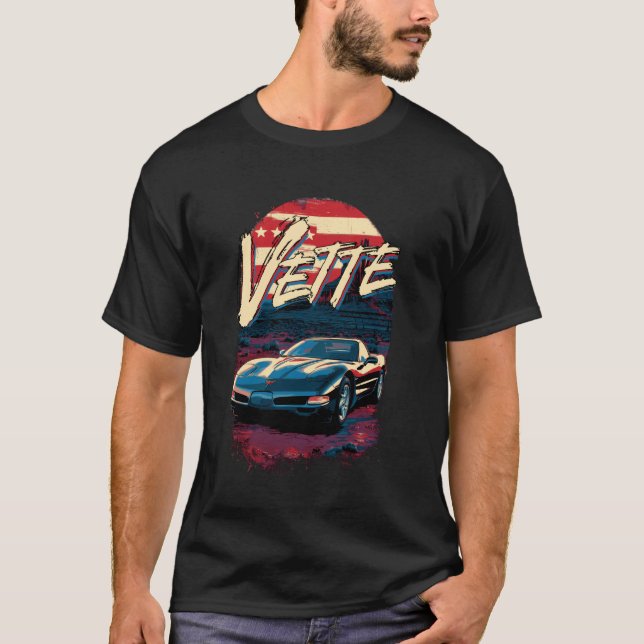 T-shirt 5e Gen Vette Voiture Drapeau américain patriotique (Devant)